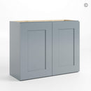 Gray kitchen cabinet with two doors on a white background