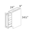 Technical drawing of a cabinet with dimensions labeled