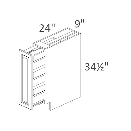 Technical drawing of a cabinet with dimensions labeled