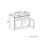 Line drawing of a kitchen cabinet with dimensions labeled