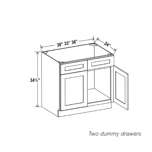 Line drawing of a kitchen cabinet with dimensions labeled